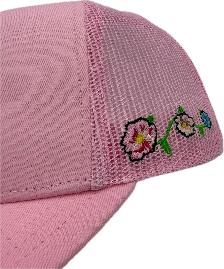 Block P Pink Flower Cap rear view — Block P Liverpool