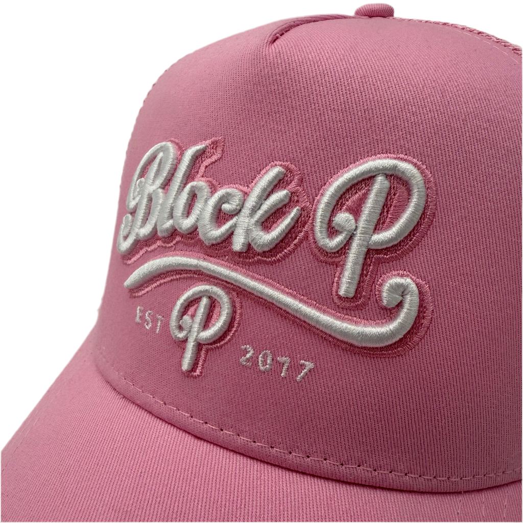Block P OG Pink Logo Cap rear view — Block P Liverpool