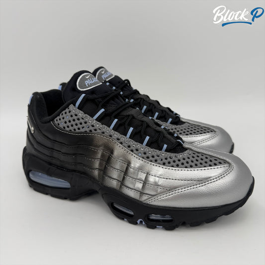 Nike Air Max 95 X Palace in metallic silver and aluminium black — available at Block P Liverpool, 36 Renshaw Street L1 4EF