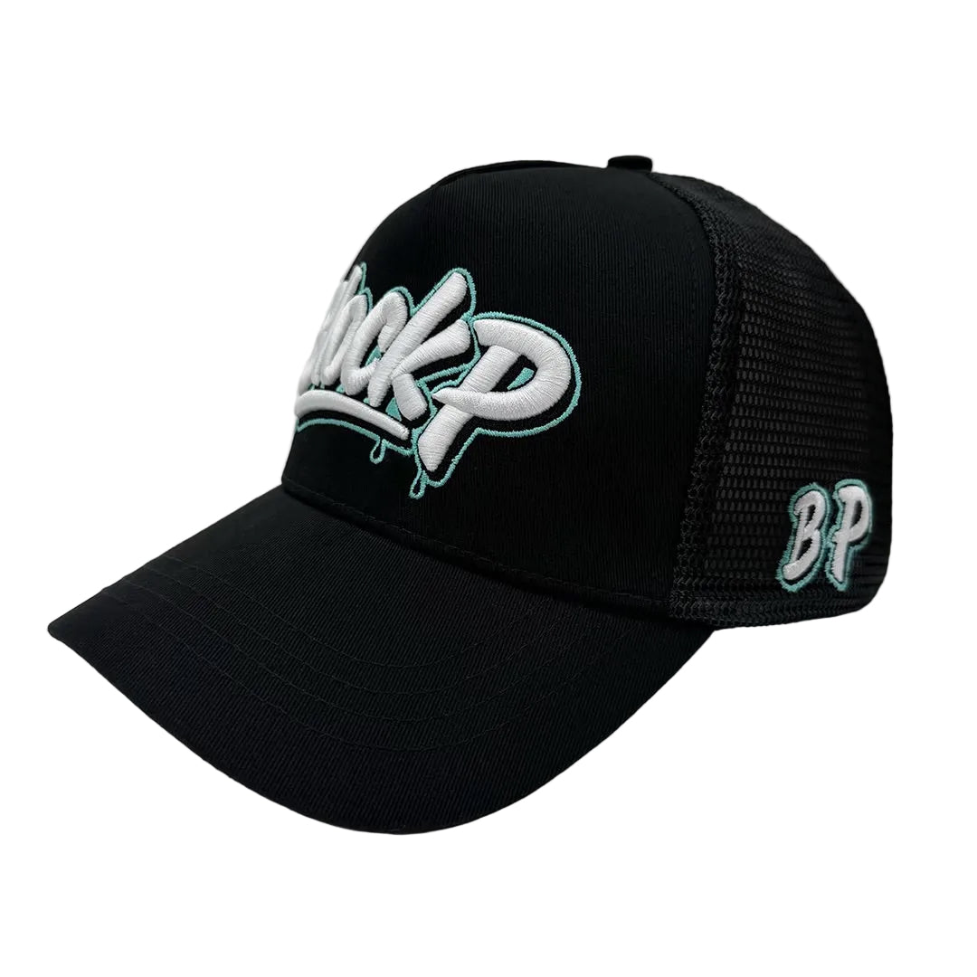 Block P Graffiti Teal Logo Cap — available at Block P Liverpool, 36 Renshaw Street L1 4EF