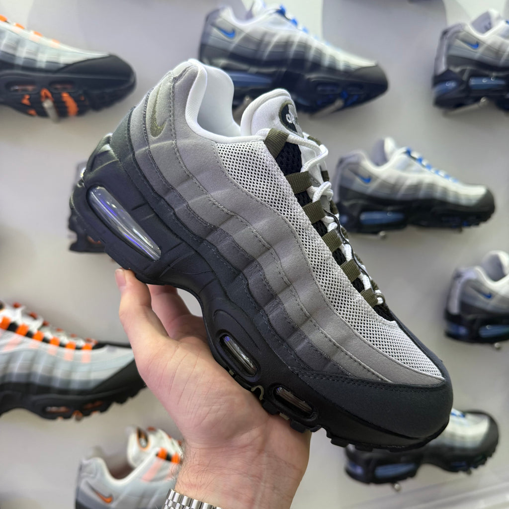 Nike Air Max 95 Medium Olive on-foot lifestyle shot — Block P Liverpool
