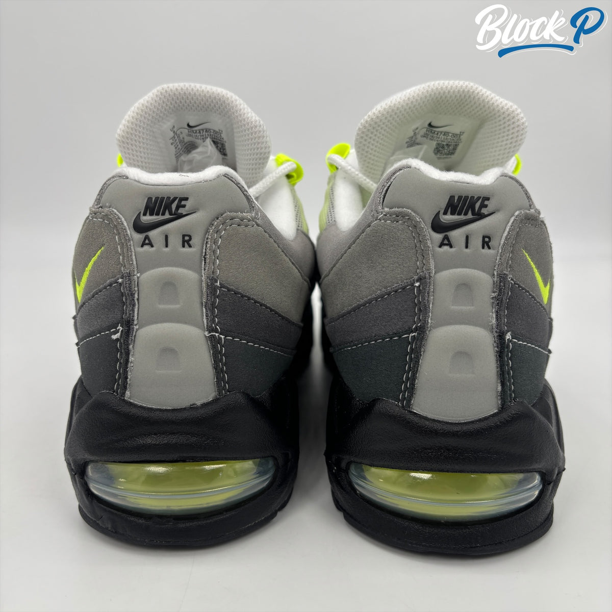 Nike Air Max 95 OG Neon 2025 heel detail, neon yellow accent and neon yellow big bubble
