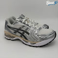 ASICS Gel-Kayano 14 Graphite Grey in white and graphite grey — available at Block P Liverpool, 36 Renshaw Street L1 4EF