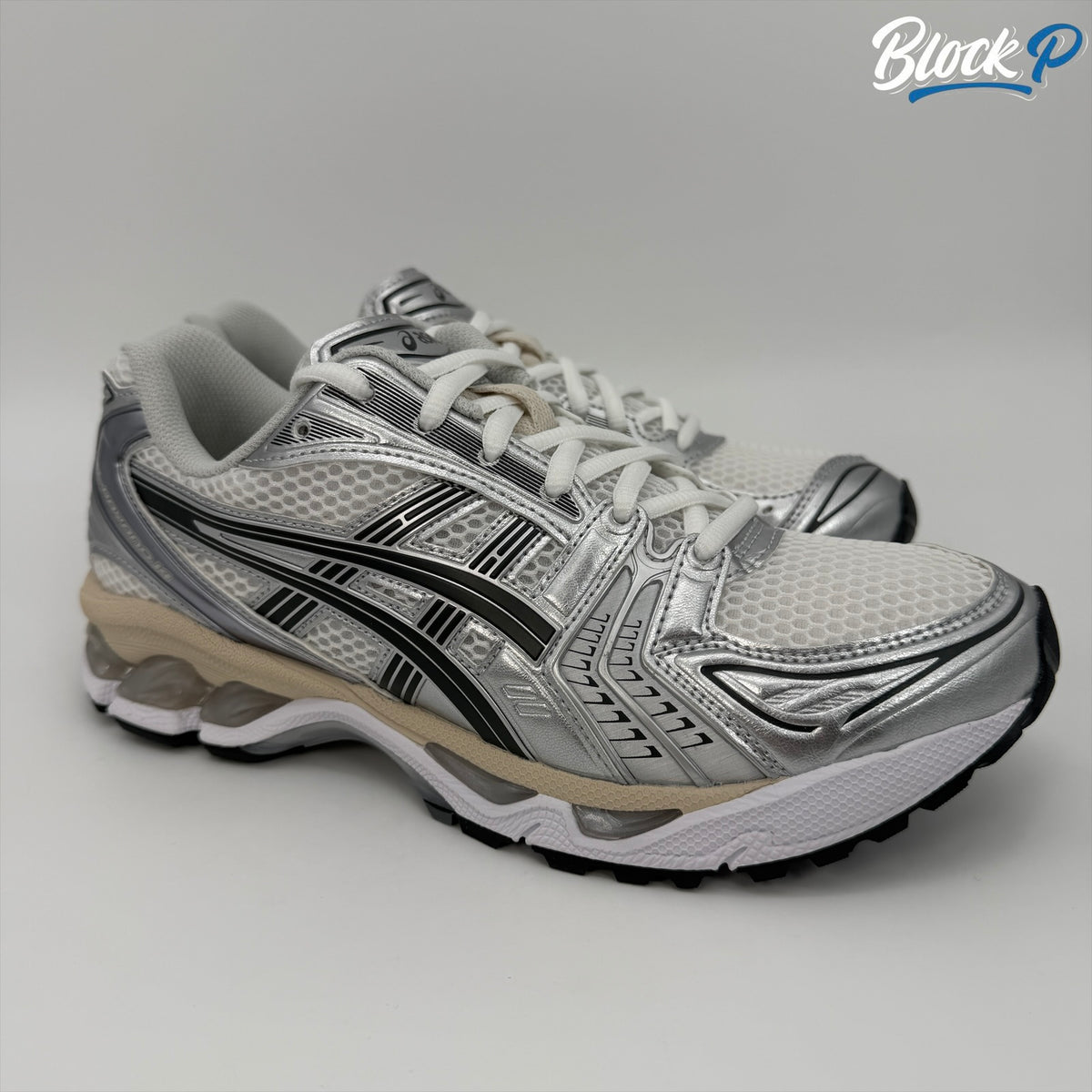 ASICS Gel-Kayano 14 Graphite Grey in white and graphite grey — available at Block P Liverpool, 36 Renshaw Street L1 4EF