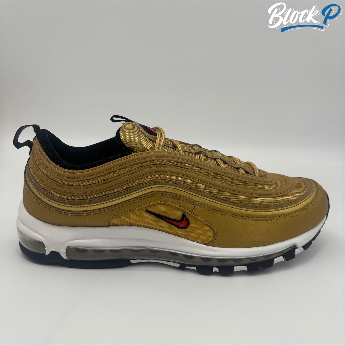 Nike Air Max 97 Metallic Gold side profile — Block P Liverpool