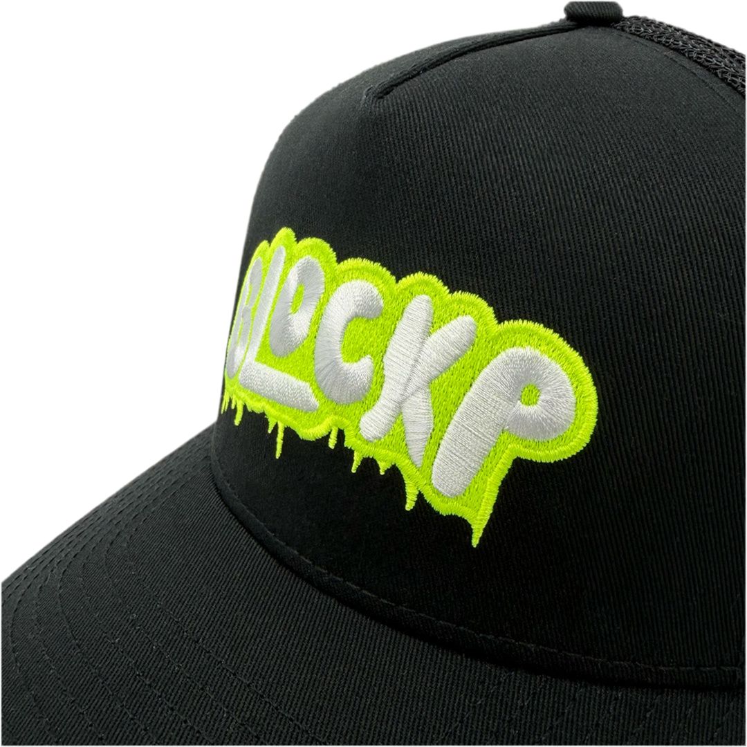 Block P Bubble Neon Cap rear view — Block P Liverpool