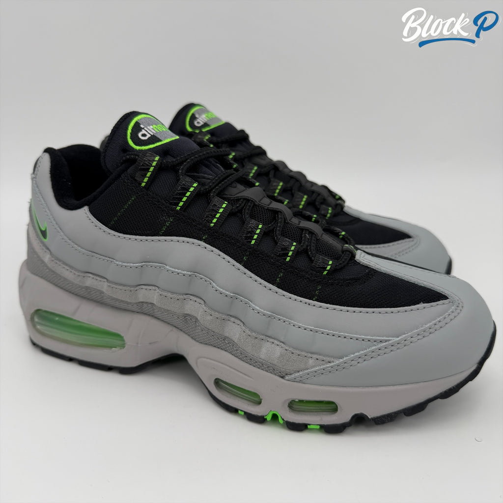Nike Air Max 95 Racing Pack Green Strike in light smoke grey and green strike — available at Block P Liverpool, 36 Renshaw Street L1 4EF