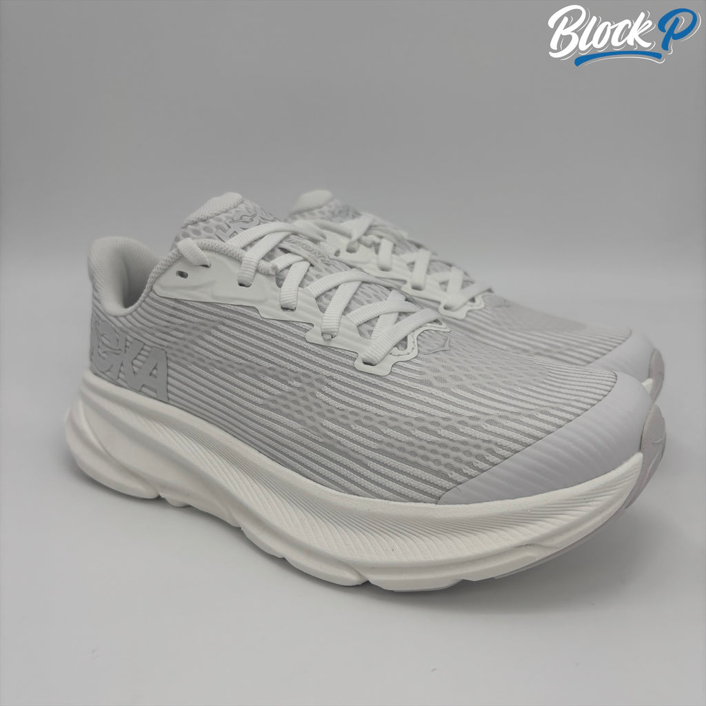 HOKA Clifton 9 White — available at Block P Liverpool, 36 Renshaw Street L1 4EF