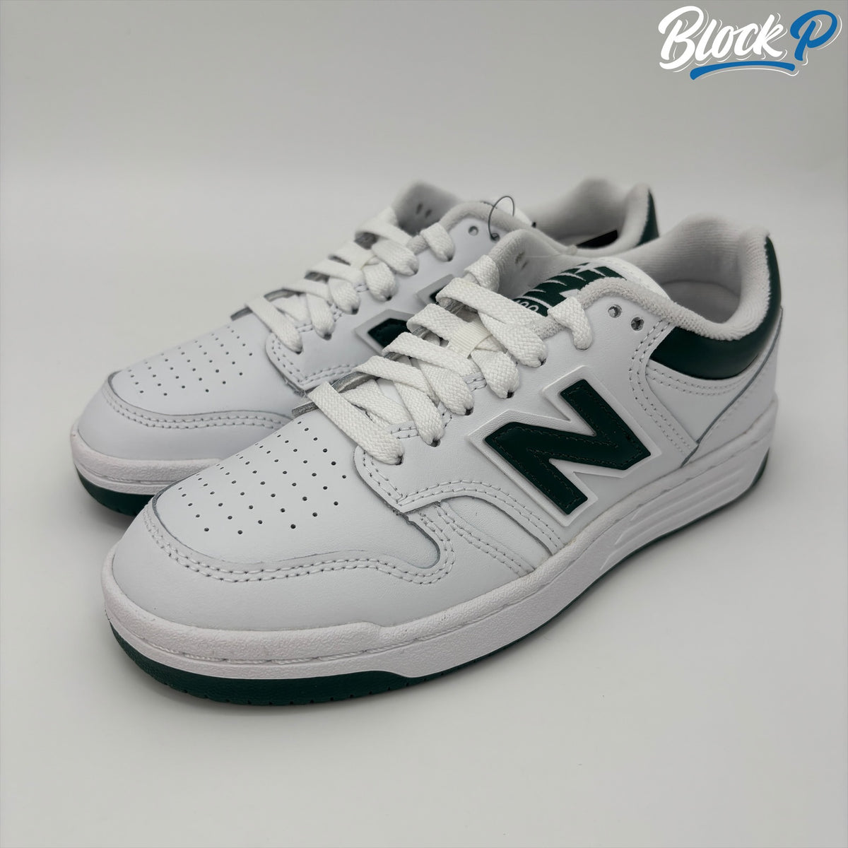 New Balance 480 White/Green rear view — Block P Liverpool