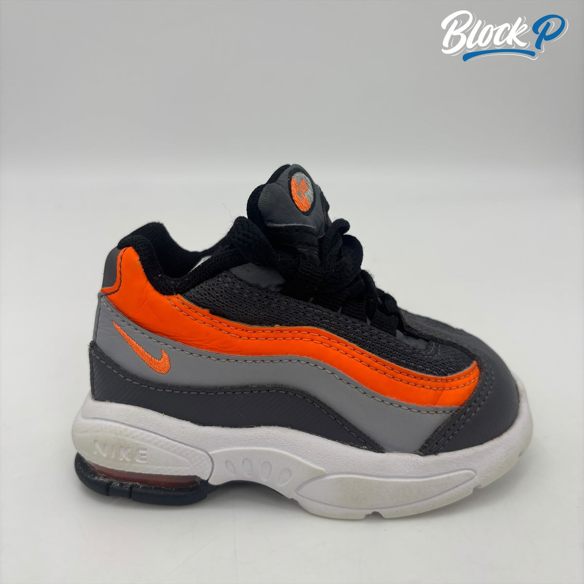 Nike Air Max 95 Grey/Orange (TD) side profile — Block P Liverpool