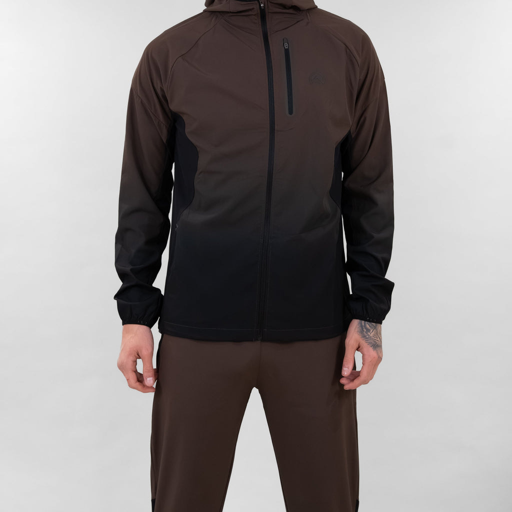 Flux SS26 Gradient Jacket Chocolate/Black rear view — Block P Liverpool