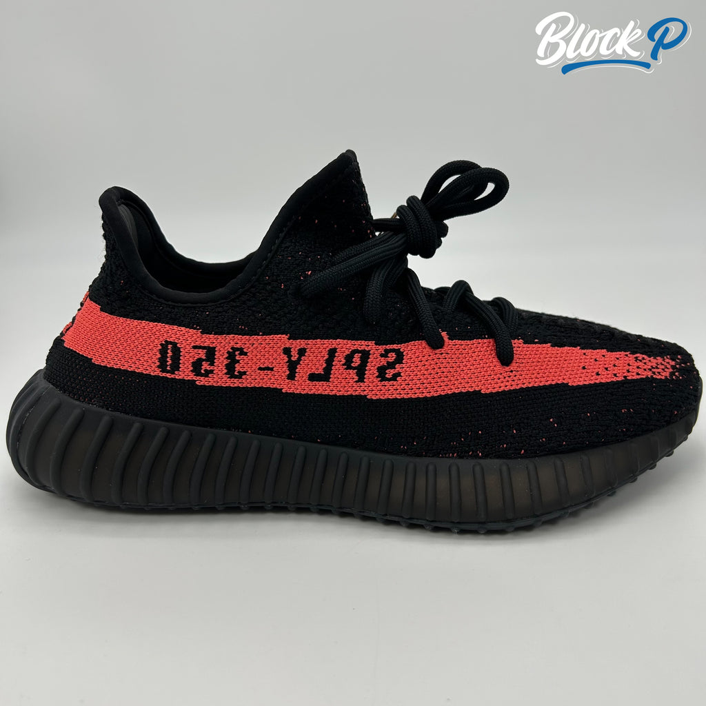 Adidas Yeezy 350 Boost Red Stripe side profile — Block P Liverpool