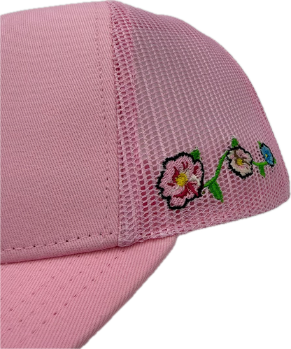 Block P Pink Flower Cap rear view — Block P Liverpool