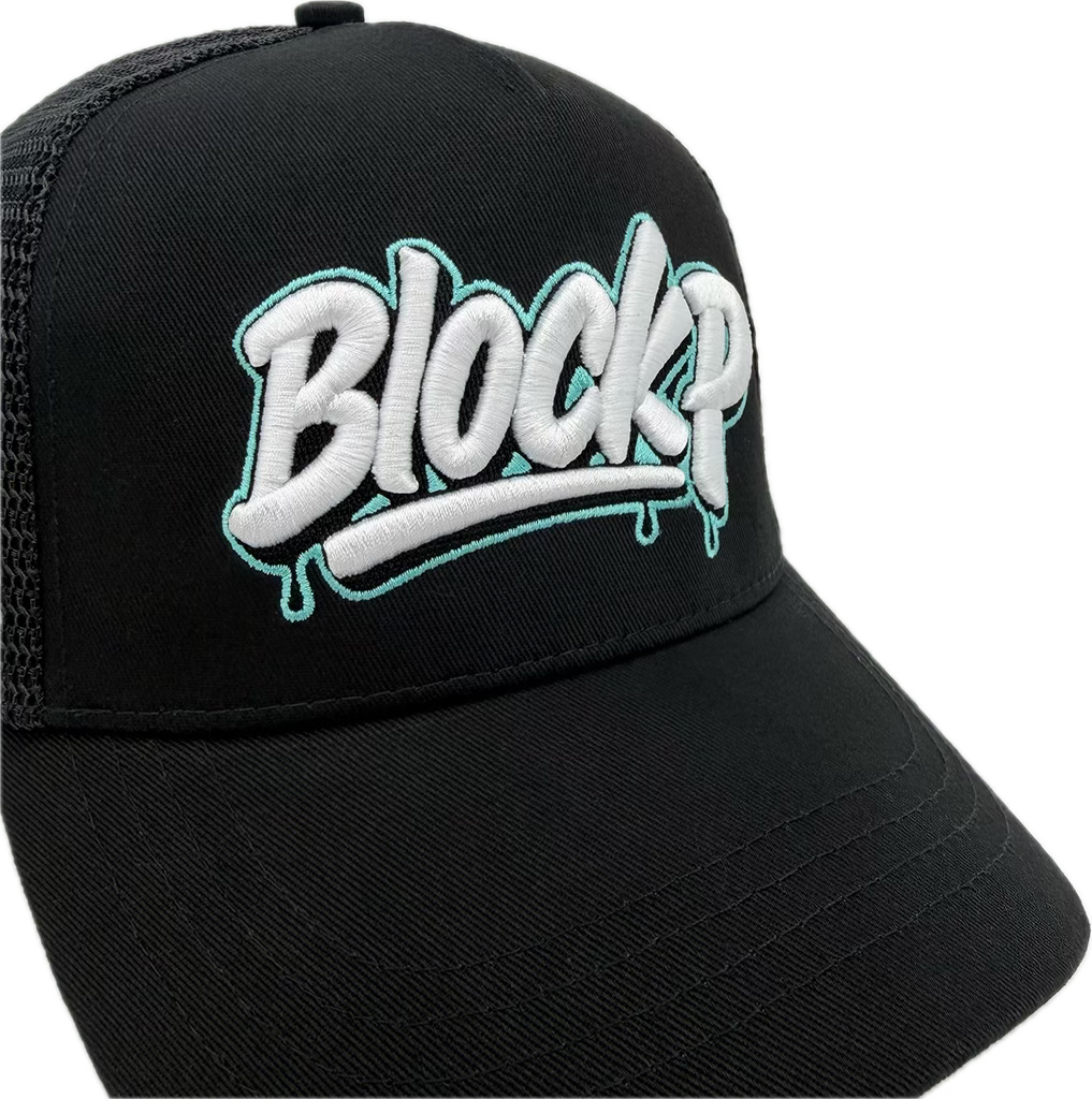 Block P Graffiti Teal Logo Cap rear view — Block P Liverpool
