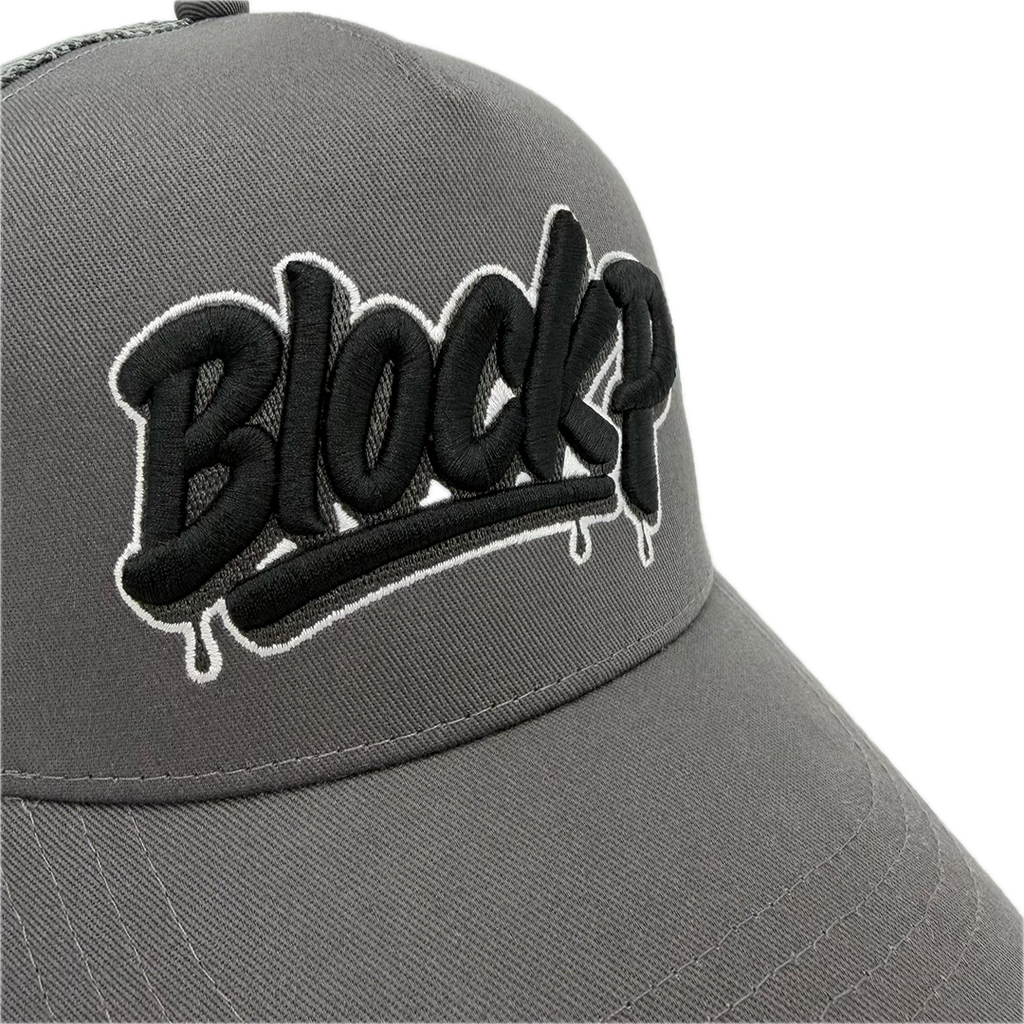 Block P Graffiti Grey Logo Cap rear view — Block P Liverpool