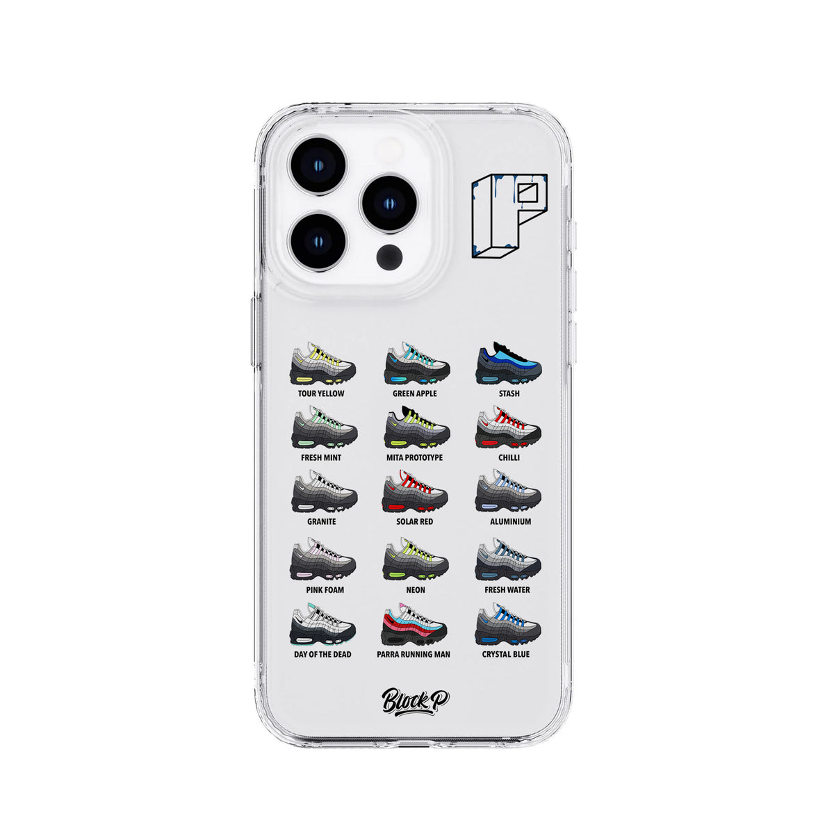 Block P 110 Collection iPhone Case front — Air Max 95 inspired design