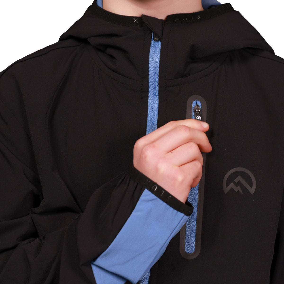 Flux Junior SS26 Versatility Jacket Black/Airforce rear view — Block P Liverpool