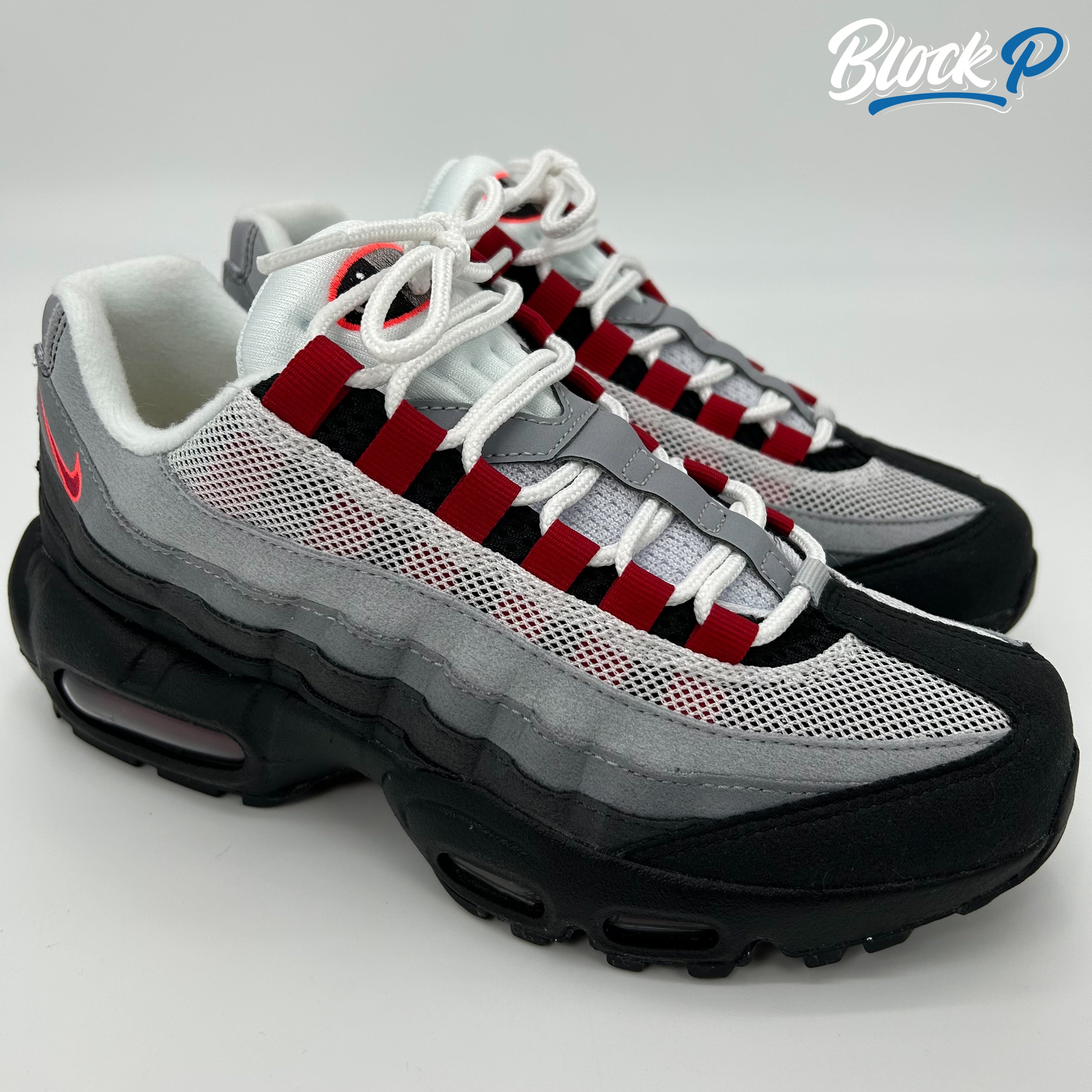 Nike Air Max 95 Gym Red GS front view — available at Block P Liverpool, 36 Renshaw Street L1 4EF. FN3840-001