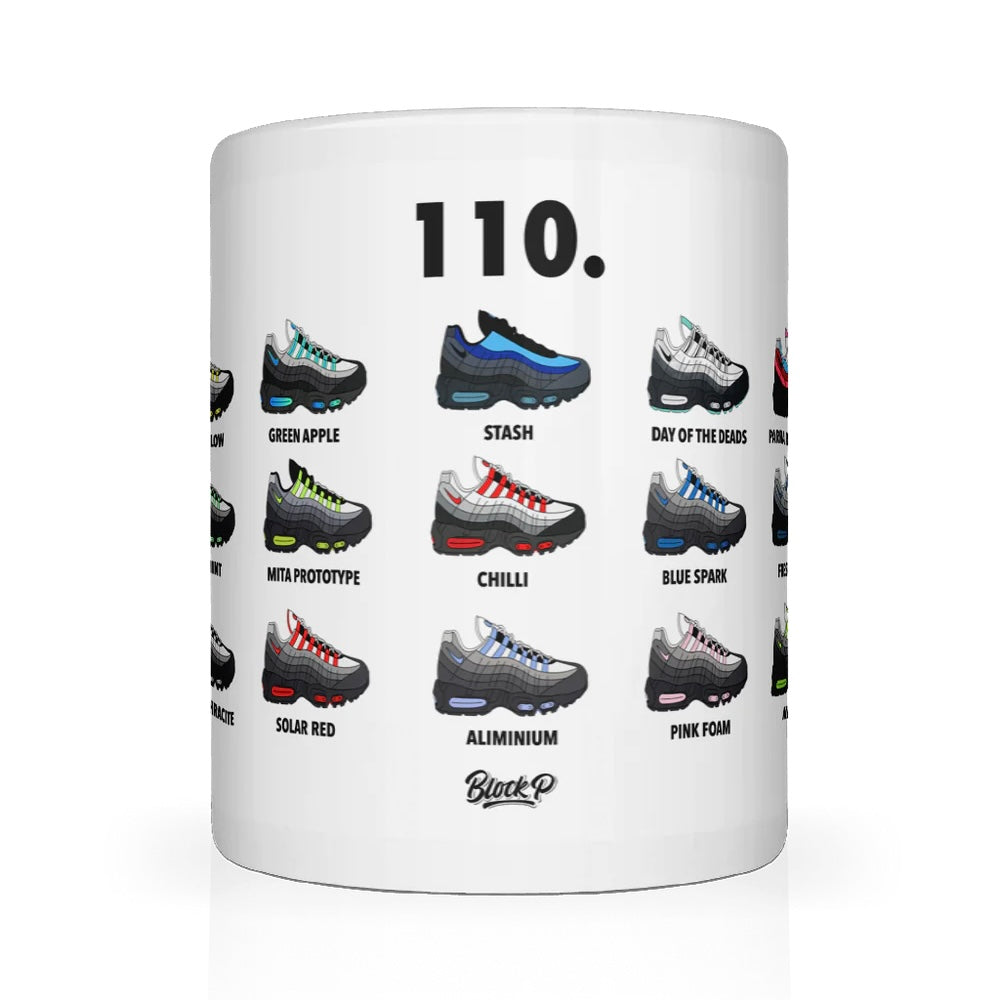 AM95 110 Collection Mug front view — Air Max 95 inspired design, Block P Liverpool