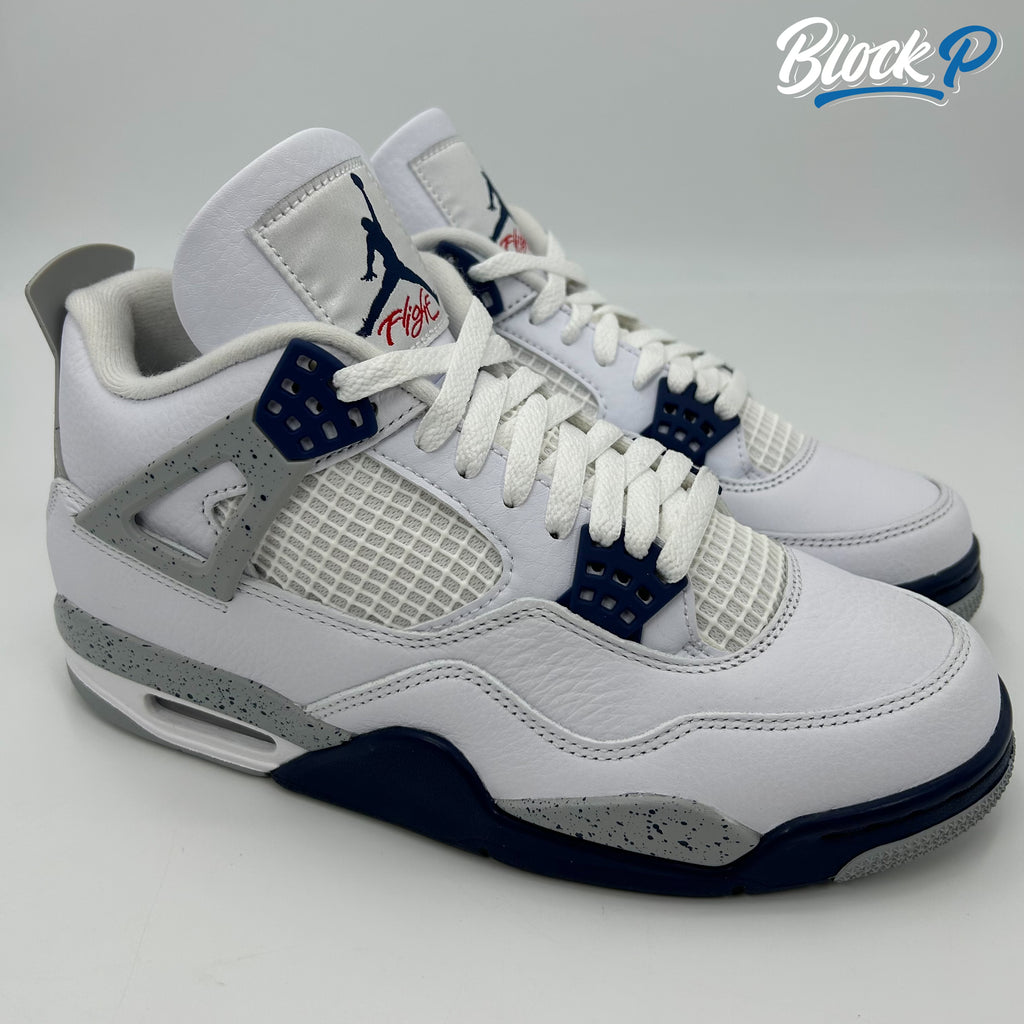 Nike Jordan 4 Midnight Navy front view — available at Block P Liverpool, 36 Renshaw Street L1 4EF
