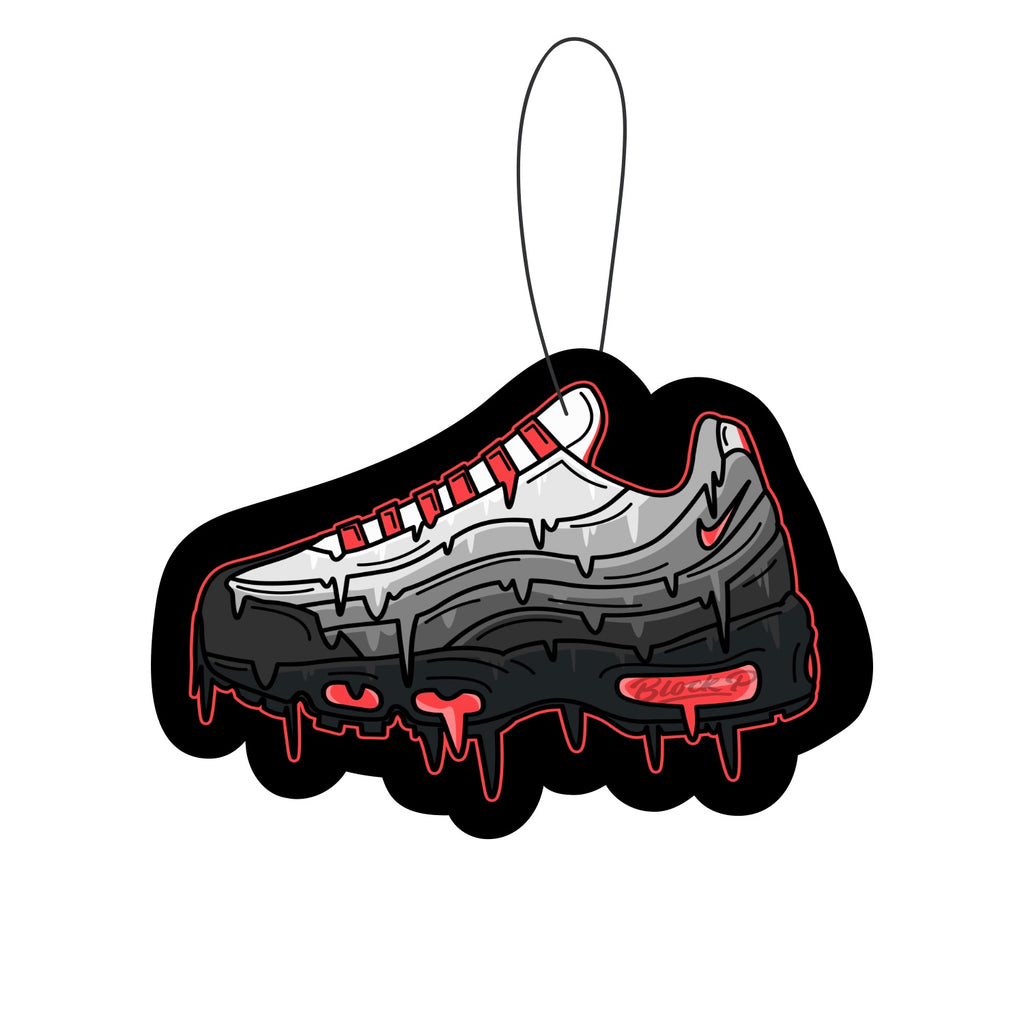 Block P Air Max 95 Car Air Freshener Red — strawberry scent, custom made, available at Block P Liverpool
