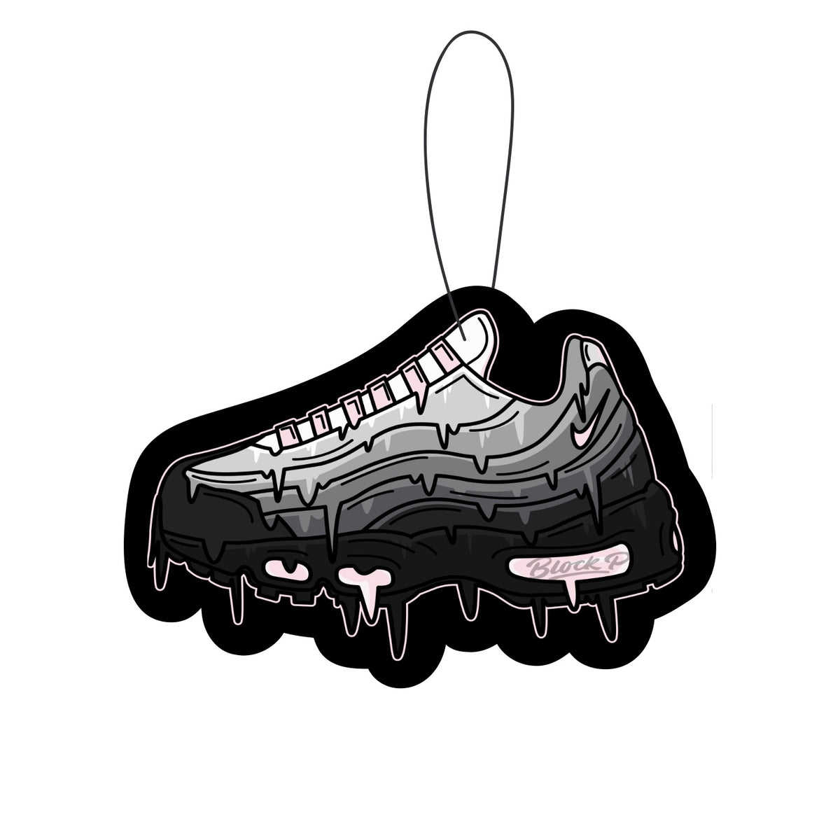 Block P Air Max 95 Car Air Freshener Pink — raspberry scent, custom made, available at Block P Liverpool
