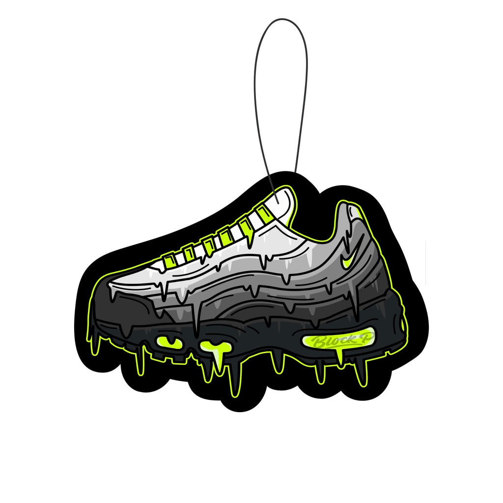 Block P Air Max 95 Car Air Freshener Neon — lemon scent, custom made, available at Block P Liverpool