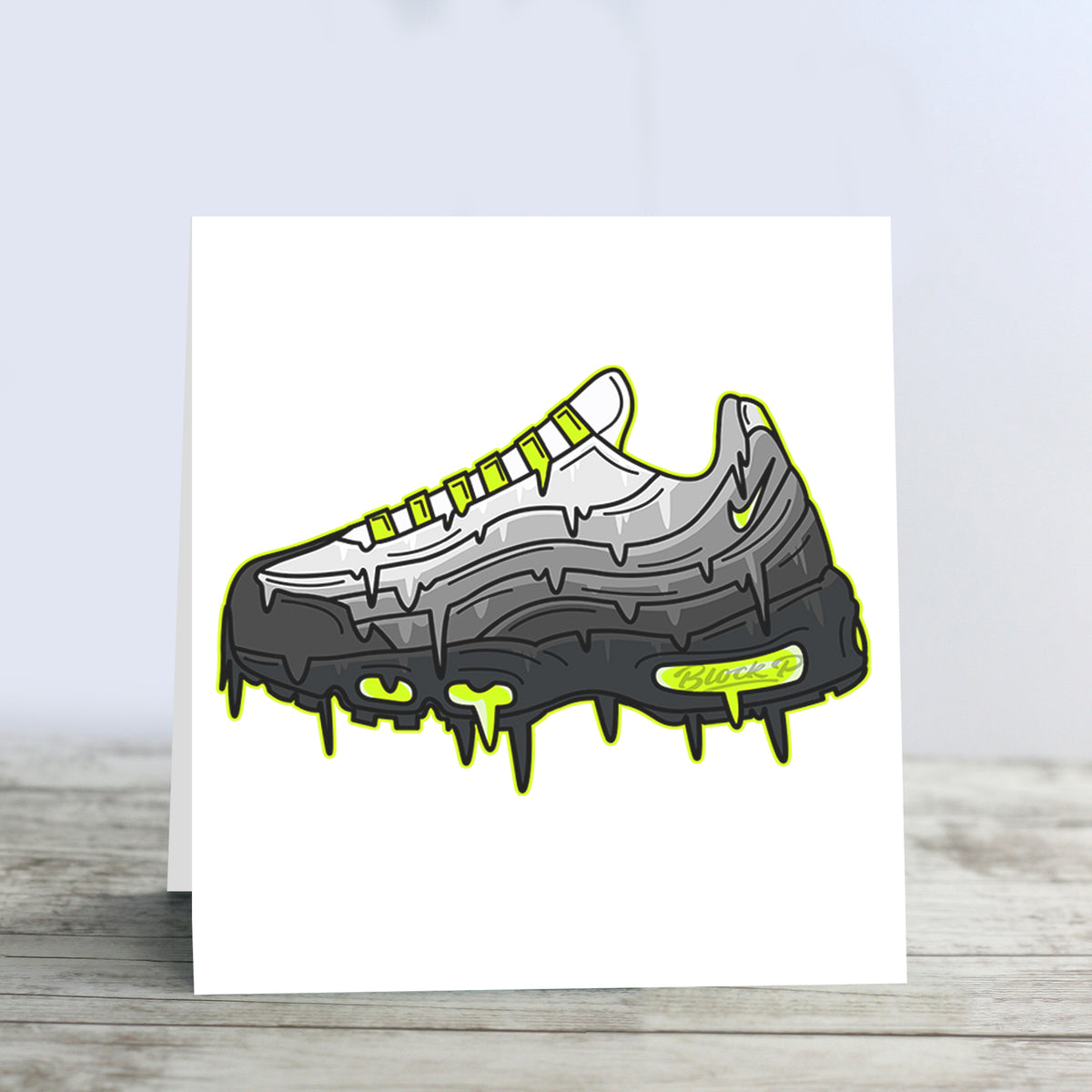 Block P Card Neon 110 — custom Air Max Neon greeting card, front view